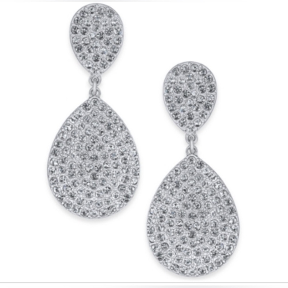 NWT I.n.c. International Concepts Pave Double Drop Earrings, Silver
